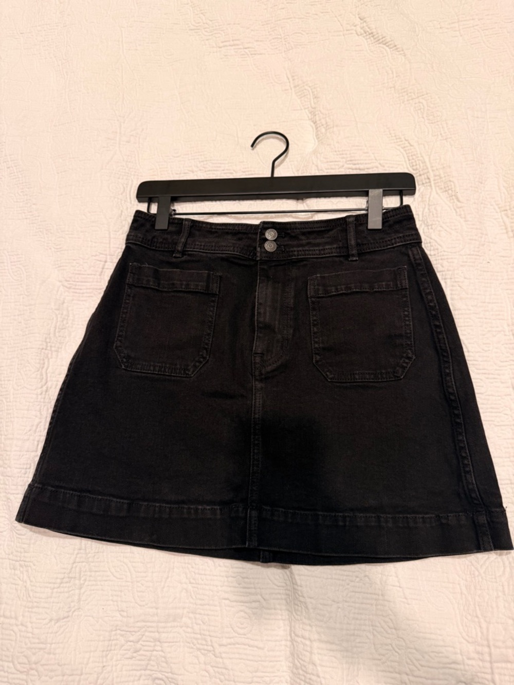 Madewell Black A-Line Denim Skirt with Front Patch Pockets